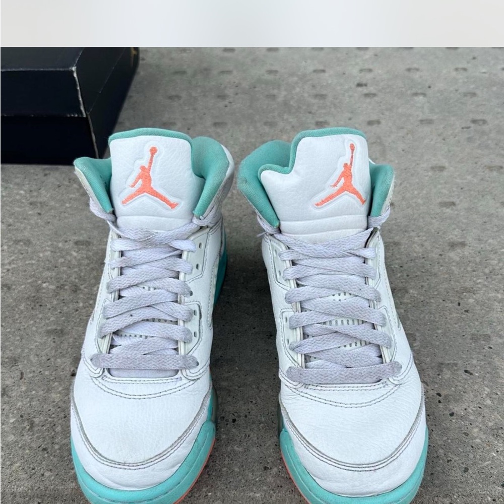 Air Jordan Sneakers with Teal and Orange Accents